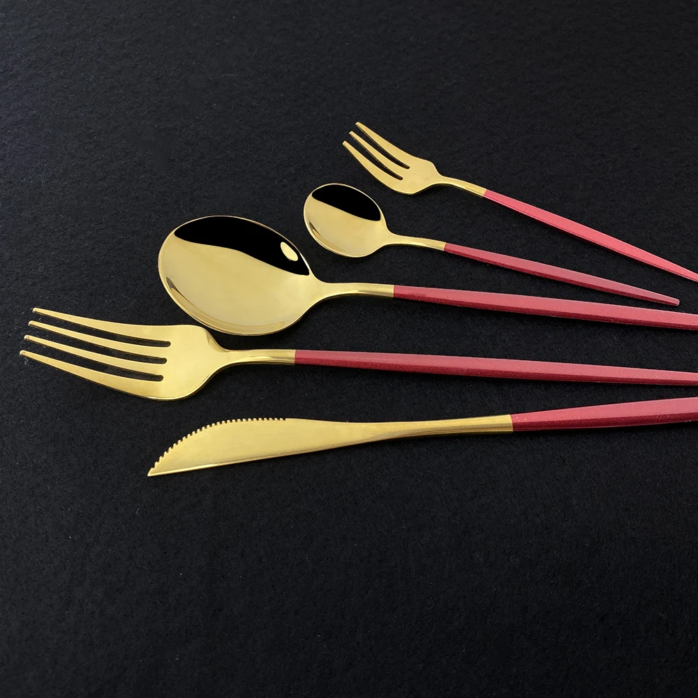 6Set Rainbow Cutlery Set Mirror Colorful Flatware Set Stainless Steel Dinnerware Kitchen Gold Tableware Knife Spoon Fork Set