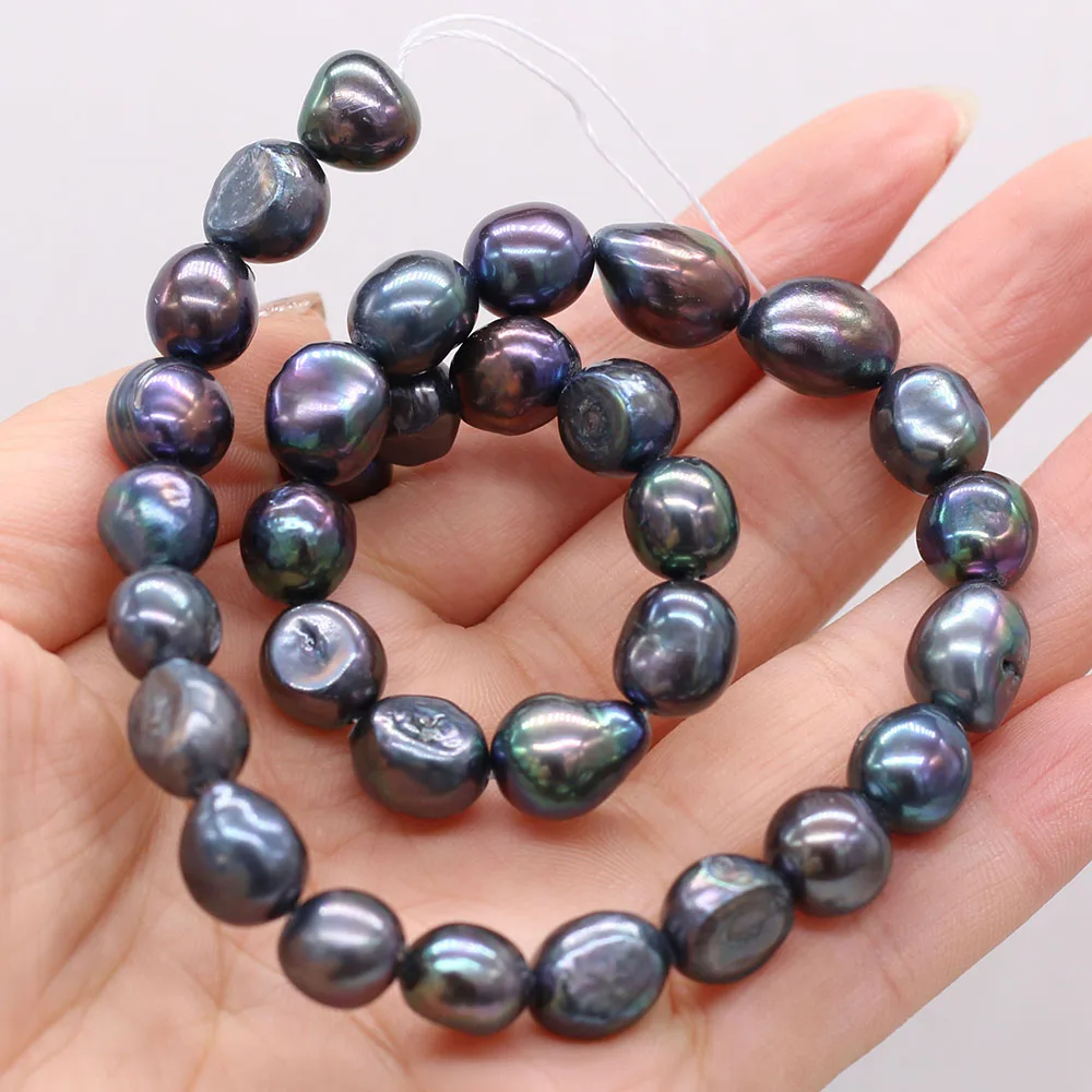 Irregular Shaped Natural Freshwater Pearls Black Straight Holes Two Sides of Glossy Beads 10-11mm Jewelry Making Necklace Bracel