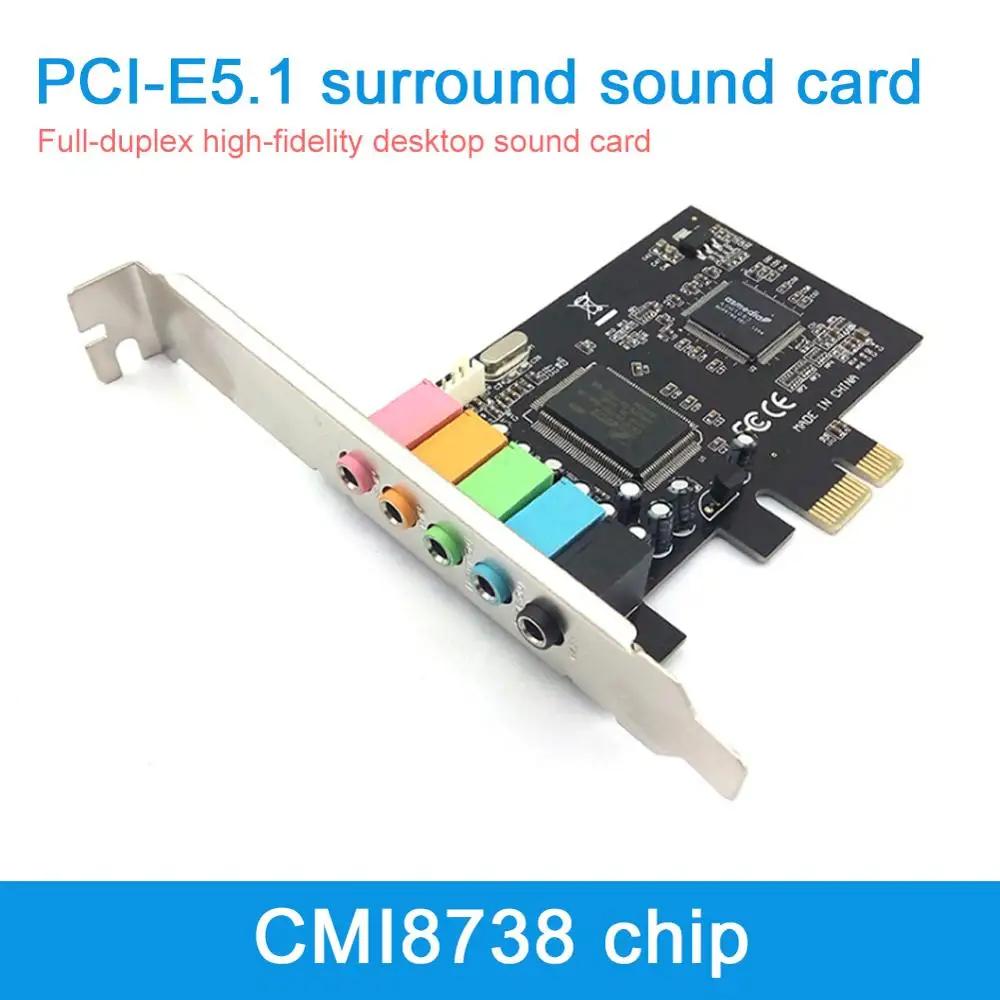 

5.1 Internal Sound Card for PC Windows 10 3D Stereo PCI-e Audio Card CMI8738 Chip 32/64 Bit Sound Card PCI Express Adapter