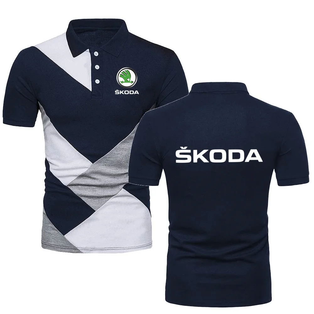 Camiseta polo youth esportiva masculina, casual, estilo militar, manga curta, lapela skoda, carros, camisetas, cor de contraste