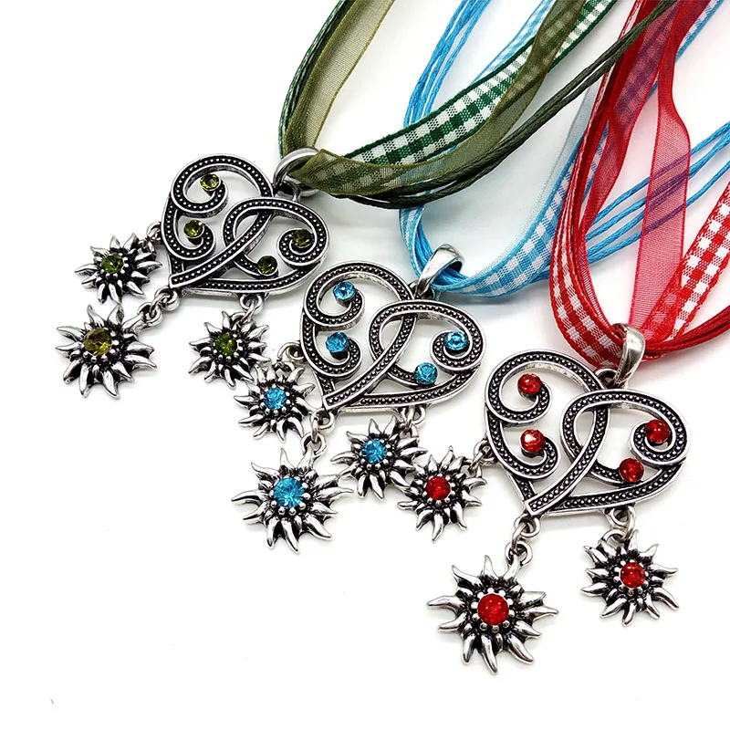 Simple 2022 German Edelweiss Pendants Necklaces for Wome  Ribbon Choker Necklace Women Oktoberfest Charm Statement Necklace