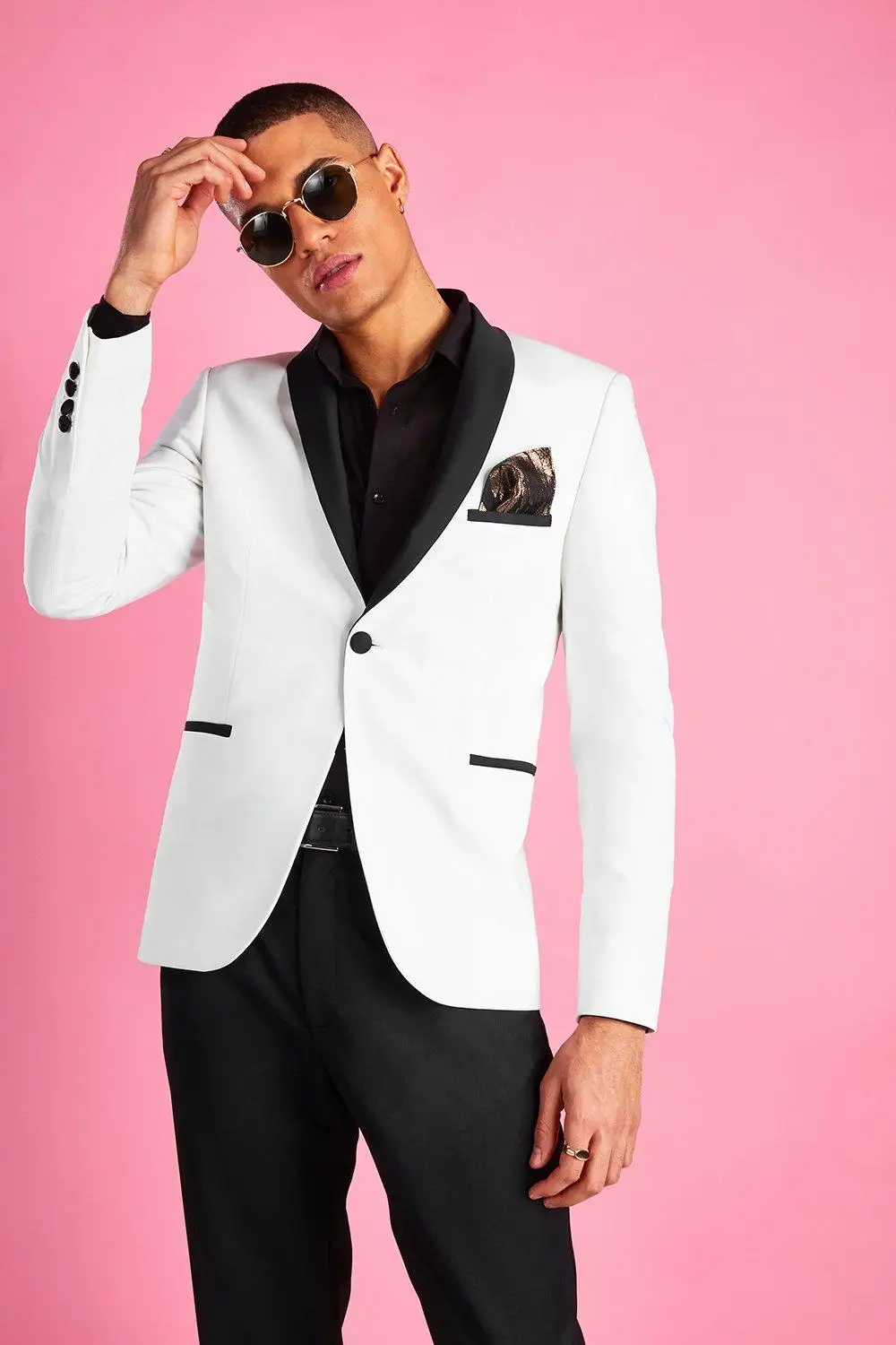 Esmoquin blanco de 2 piezas para hombre, chaqueta y pantalones con solapa, un botón, para fiesta de graduación, gran oferta