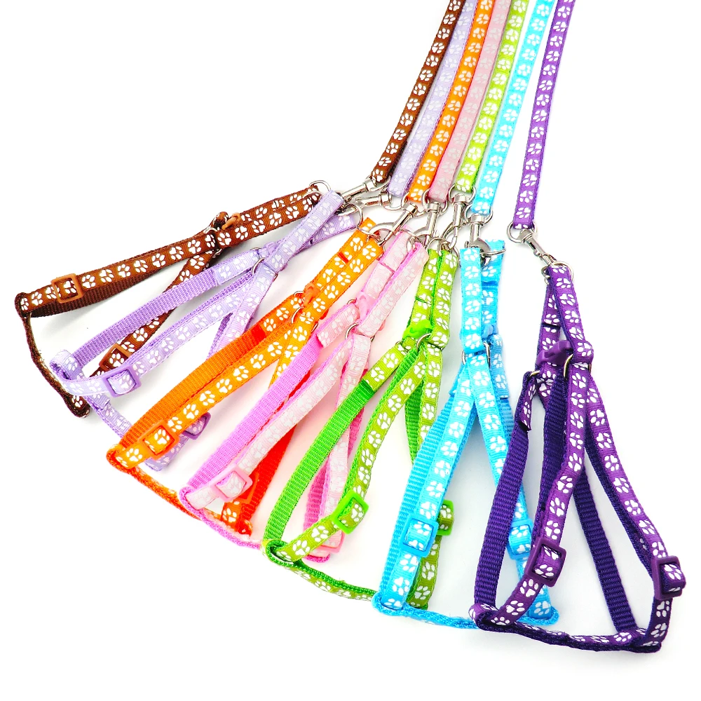 24Sets Adjustable Pet Dog Colorful Harness Set Dog Leashes Personalized Paw Dog Cat Leash Training Walking Pet Supplies Walking