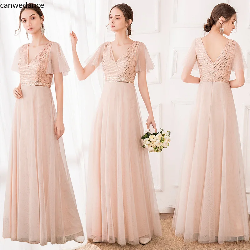 

2020 Shining Sequin Bridesmaid Dresses Appliques A Line Wedding Party Prom Gowns Floor Length Elegant Women Dress