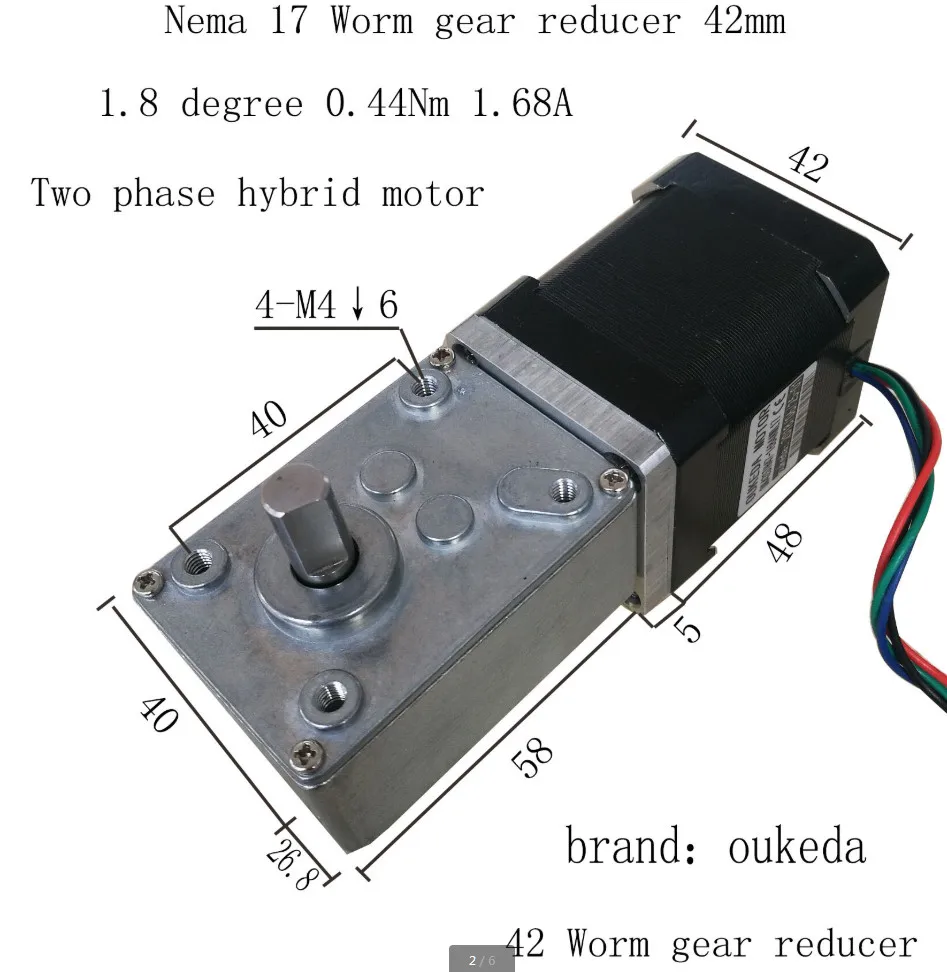 Nema17 0.44Nm 1.68A 42mm Turbine Worm Gear Reducer Stepper Stepping Motor With Reduction Ratio 17