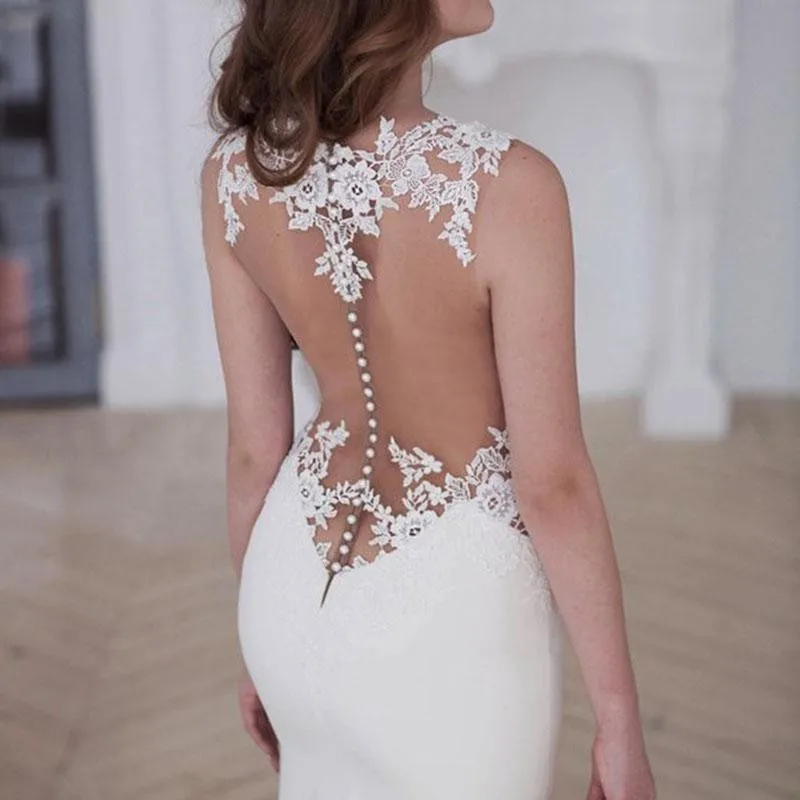 Sexy Meerjungfrau Hochzeit Kleider 2020 Appliques Spitze Strand Braut Kleid Nach Maß Durchsichtig Zurück Sweep Zug Kleid Plus Größe china