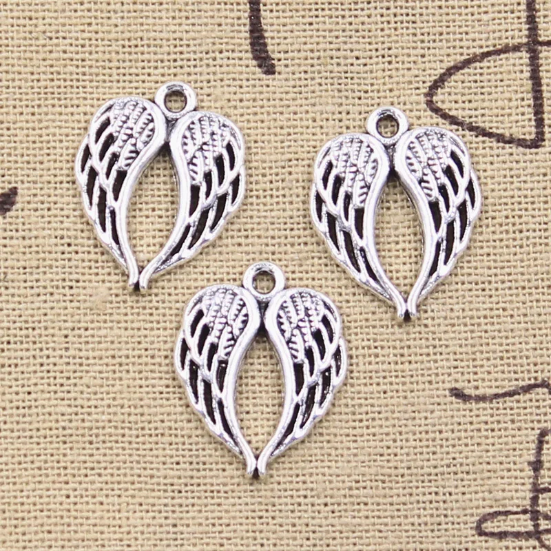 15pcs Charms Heart Angel Wings 21x17mm Antique Silver Color Pendants Making DIY Handmade Tibetan Finding Jewelry