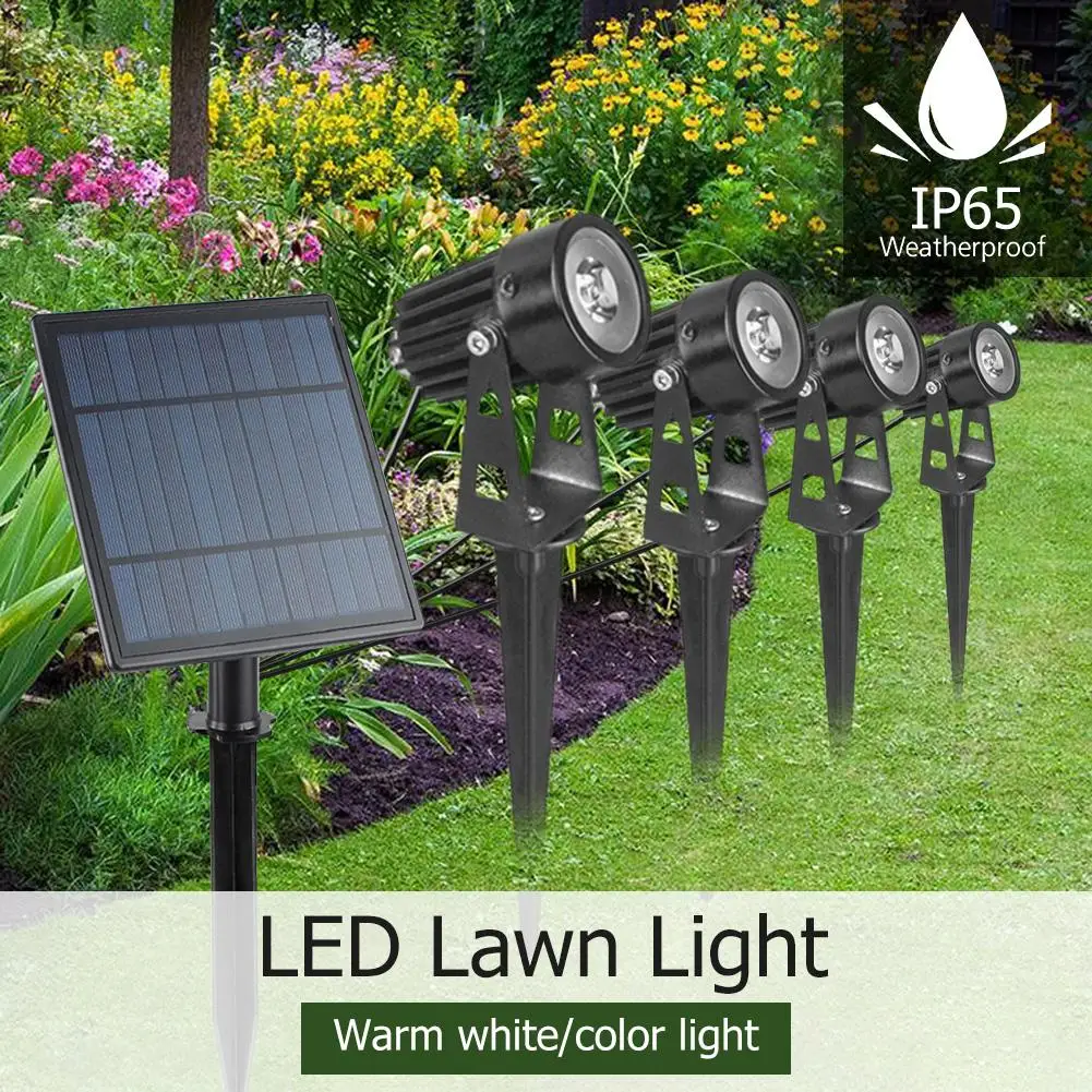 

4W Solar Spike Spot Lights Outdoor Garden Lawn Led 4 pc Spotlights+1pc Panel IP65 Waterproof Lamps Yard