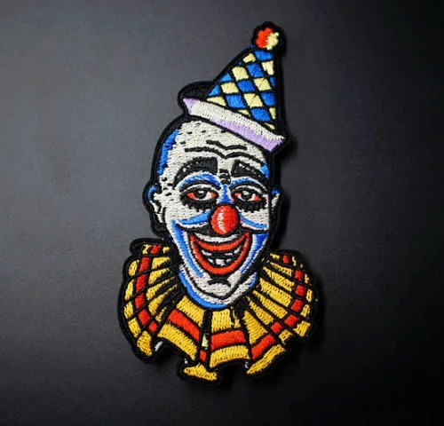 

Creepy Clown Iron-On Patch ~ Circus Hobo Harlequin Slapstick Scary Embroidered ≈5×9 cm