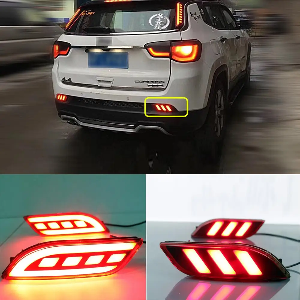 

2PCS LED Rear Rear Bumper Reflector Fog lights For Jeep Compass 2017- 2019, Driving ligh&Brake Light Reflector 2-in-1 Functions