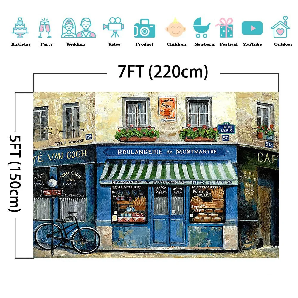 Mocsicka Street Bakery Backdrop Retro Street Child Birthday Party Cake Smash Photo Background Newborn Portrait Photography Props