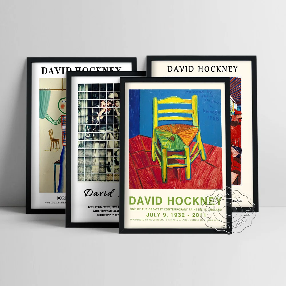 David Hockney Exhibition Museum Poster, Invented Man Revealing Still Life Canvas Painting, Sunflower Chair Landscape Home Decor