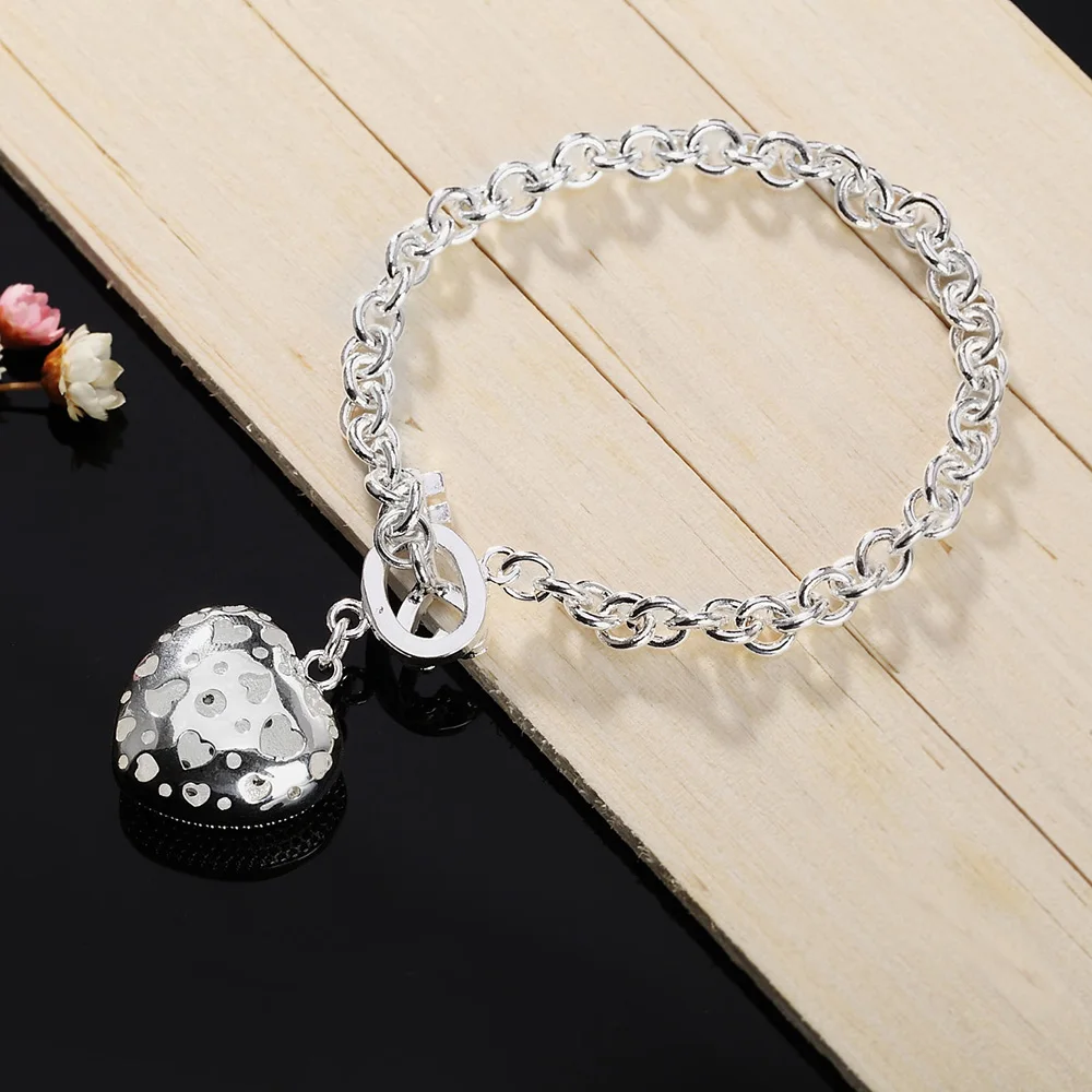 DOTEFFIL 925 Sterling Silver Solid Heart AAA Zircon Bracelet For Woman Charm Wedding Engagement Fashion Party Jewelry