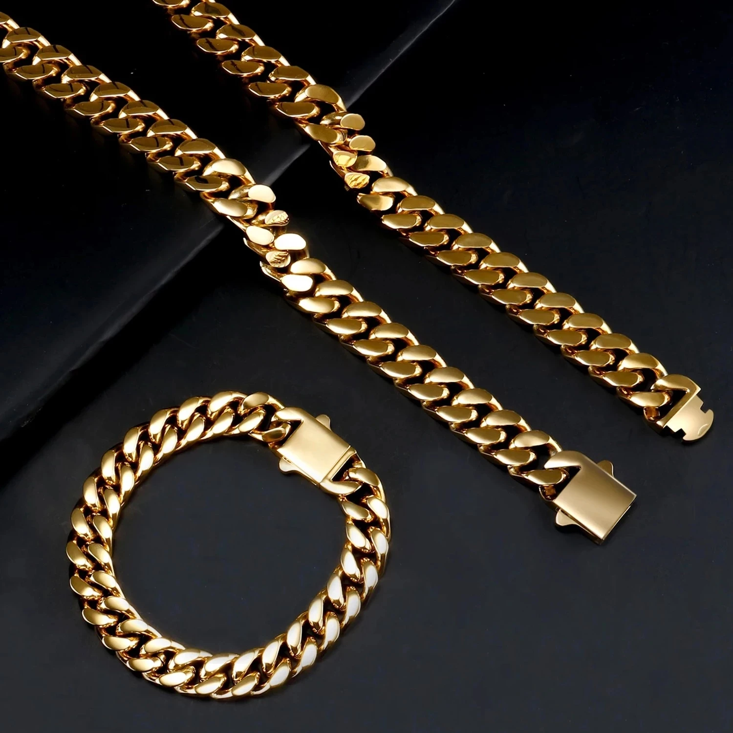 8/10/12mm Punk Miami Gold Color Curb Cuban Chain Necklaces For Men Women Hiphop Stainless Steel Bike Choker Necklace Jewelry