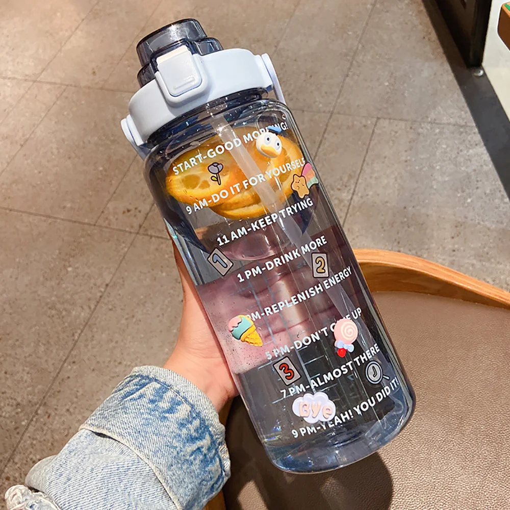 2000ml Sports Straw Plastic Water Bottle Cup Female Summer Fitness Big Portable Large Capacity Cute My Water Bottles With Straw