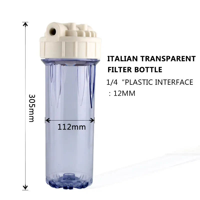 10 Inch Transparent Filter Bottle 1/4\'\' Thread 12MM Double Rubber Ring Explosion-proof Water Purifier Leak Proof Filter Shell