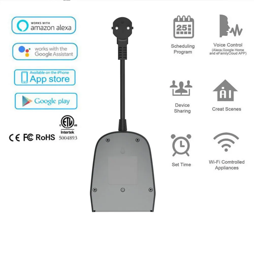 Outdoor Wifi Smart Plug IP44 Waterproof Outlet Tuya Smart Garden Water Timer Socket Remote Control Wifi Works with Alexa Google