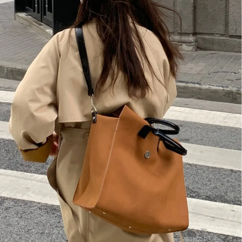 Casual Large Capacity Tote Handbags Designer Suede Pu Leather Crossbody Bag Vintage Women Shoulder Bags Big Shopper Purses 2022