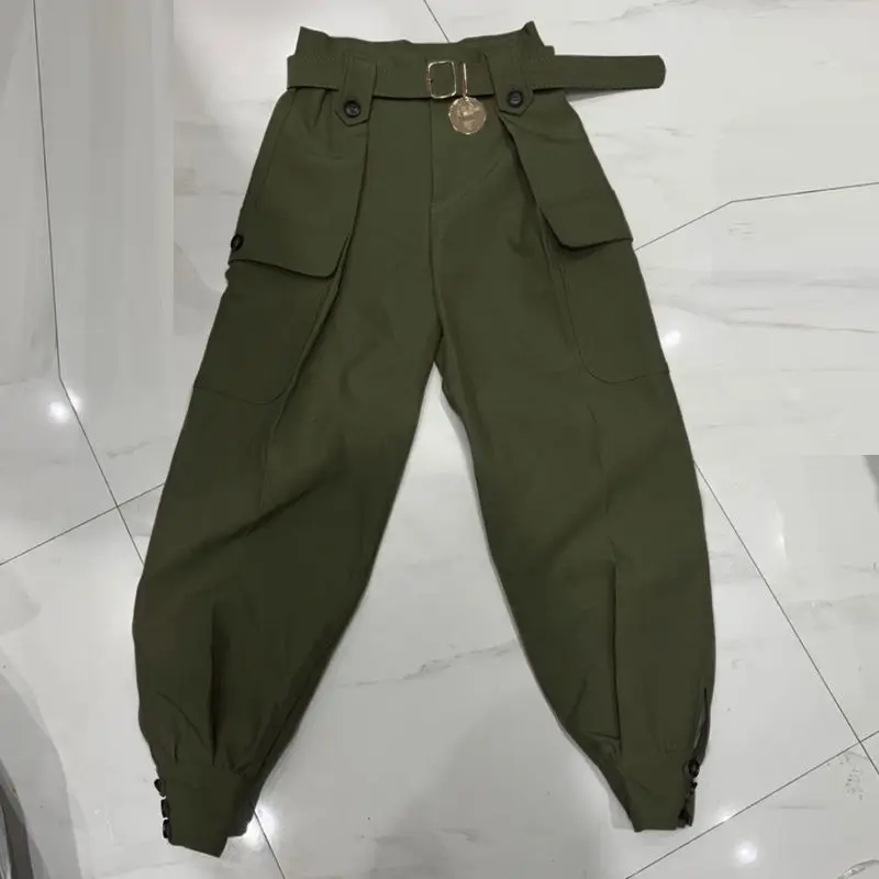 Con la Cinghia Con Tasche e Bottoni Slim Cargo Pantaloni Delle Donne A Vita Alta Vintage Harajuku Streetwear Pantaloni Stile Harem Gotico Qualità Pantaloni Femminile