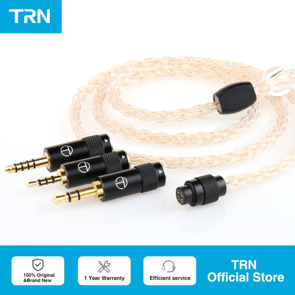 TRN 金メッキ銅製イヤホン 8コア リング付きケーブル