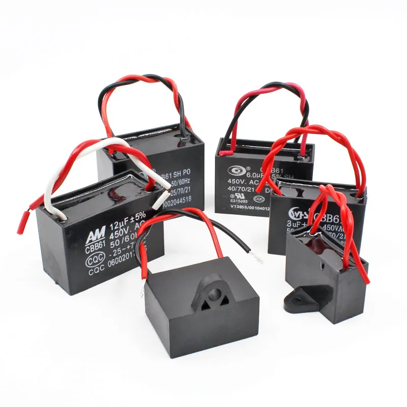 

Конденсаторы CBB61 0,5/1/2/4/6/10/15uF 450V 5% AC CBB, конденсатор с металлизированной полипропиленовой пленкой для пускового потолочного вентилятора двигателя, 2 шт.
