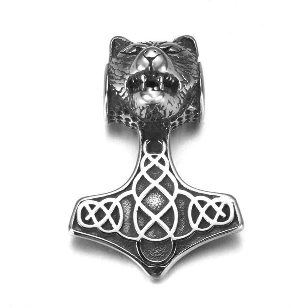 Stainless Steel Viking Axe Wolf Pendant Hole 5mm for DIY Jewelry Parts Men\'s Necklace Pendants Jewelry Making Accessories