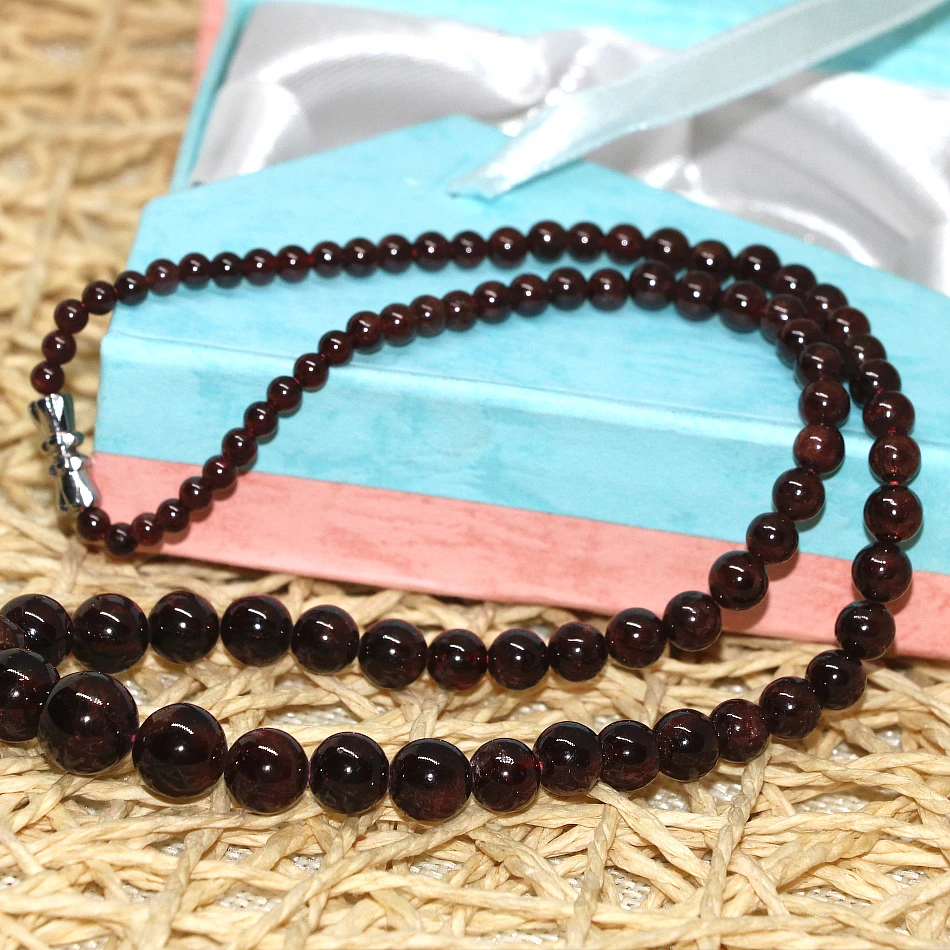 Natural garnet 6-12mm charming stone lovely round beads fashion tower chain necklace for women gift jewelry 17inch MY4649