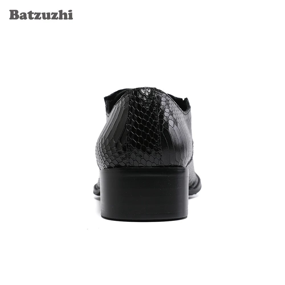 Batzuzhi Italian Style Men's Shoes Fashion Pointed Metal Toe Black Genuine Leather Dress Shoes Men Lace-up Business Footwear!