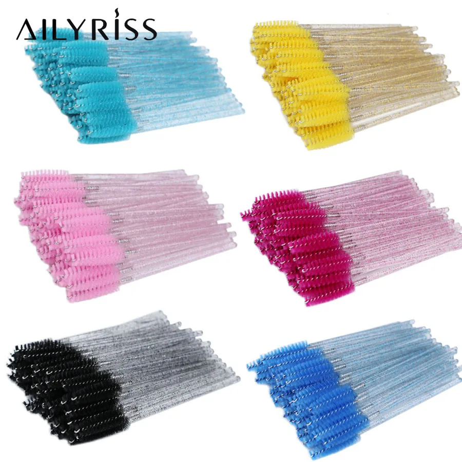 50pcs Crystal Disposable Eyelash Brush Applicator Wands Curler Mascara Eyebrow Makeup Tools Spoolers Comb Wands Spoolies Brushes