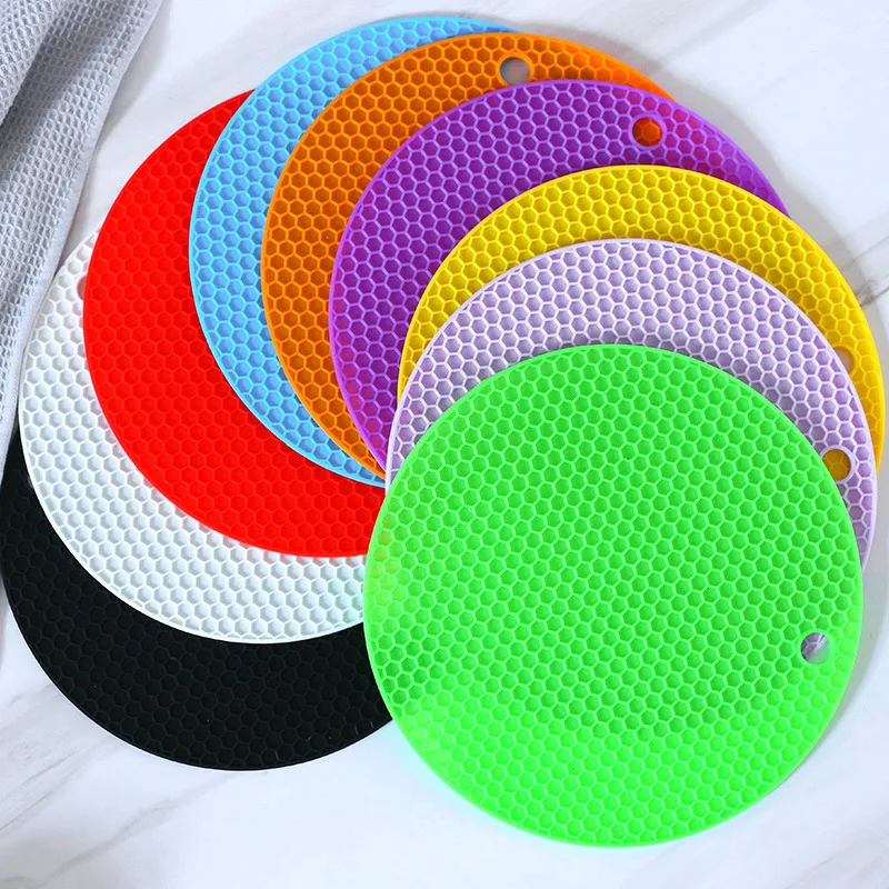 Multi-function Coaster Slip Anti-hot Pad 18cm Round Heat-resistant Honeycomb Silicone Coaster Holder Mats  Kitchen Tools