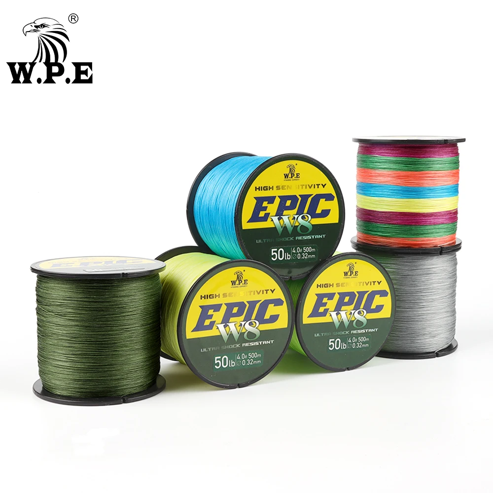 W.P.E EPIC 500M W8 Strands Braided Fishing Line 15 20 30 40 50 80 100LB Ultra Smooth Multifilament PE Fishing Line Carp Fishing