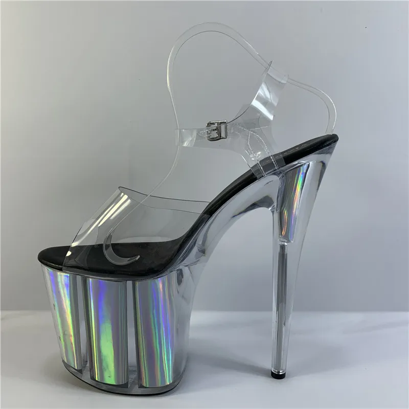 8 polegadas, sandálias de verão, base de cristal de descoloração para festas e discotecas, saltos transparentes de 20 cm para modelos, sapatos de dança