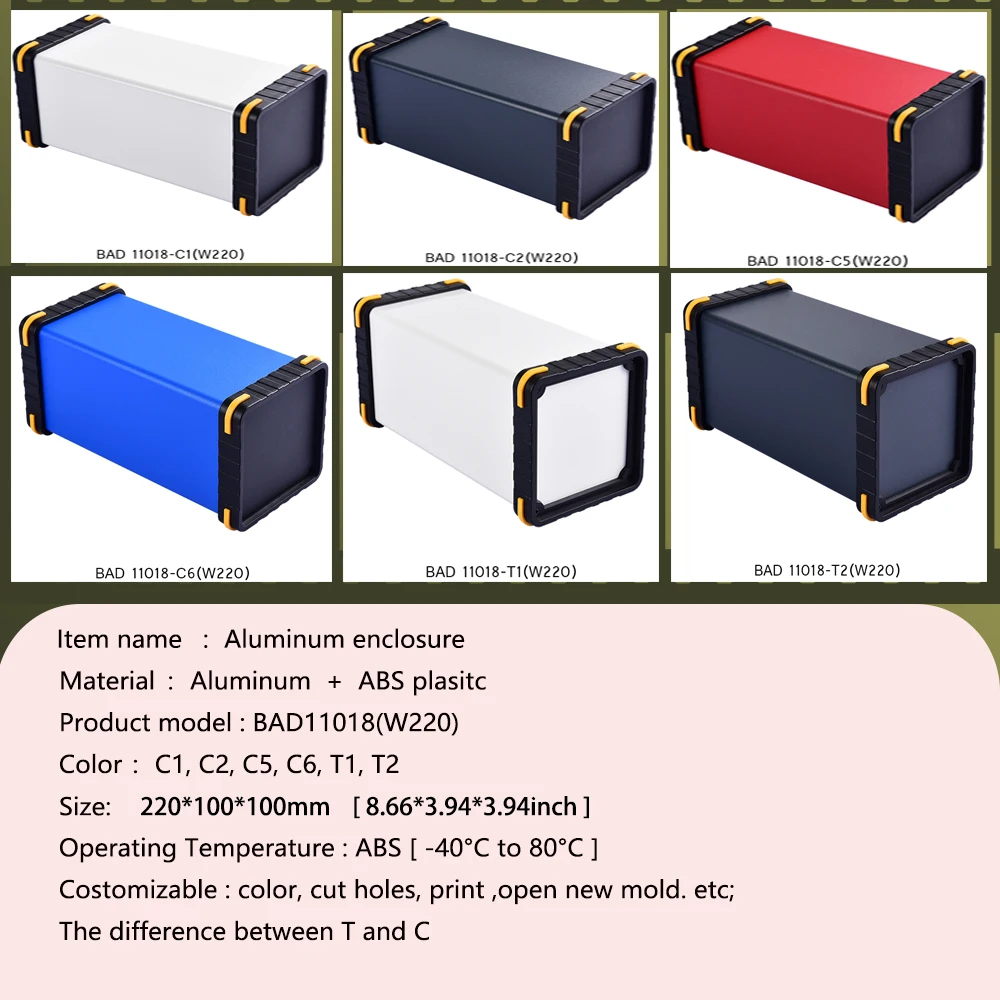 Aluminium enclosure DIY enclosures for electronics Aluminium junction box Aluminium power supply cable case 220*100*100mm