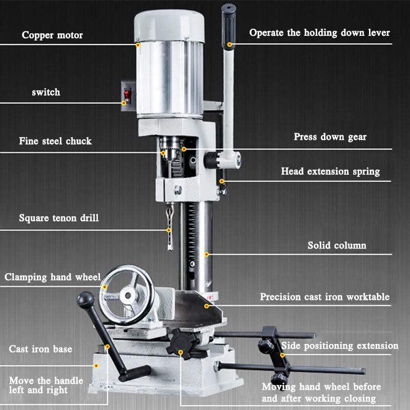 Woodworking Drilling Square Tenon Machine Brushless Induction Motor Tenoning Machine Small Square Hole Drilling Machine 380V