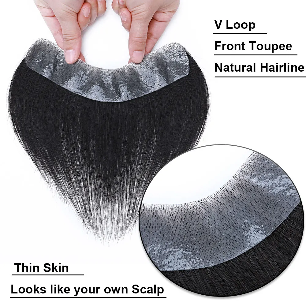 SEGO 4x18CM V Loop Men Hairpiece Thin Skin PU Toupee Human Remy Hair Patch Replacement Handmade Real Hairline Hair pieces