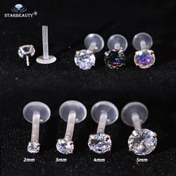 1Pc 16G 6/8mm Clear Rainbow Lip Stud Acrylic Flexible Push-in Monore Labret Ear Cartilage Tragus Piercing Body Jewelry Bioplast