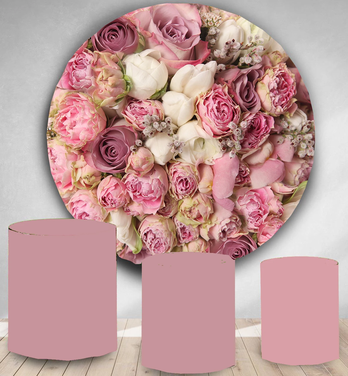 

Circle backdrop round background customize rose flower women birthday party decor baby shower cake candy table cover YY-132