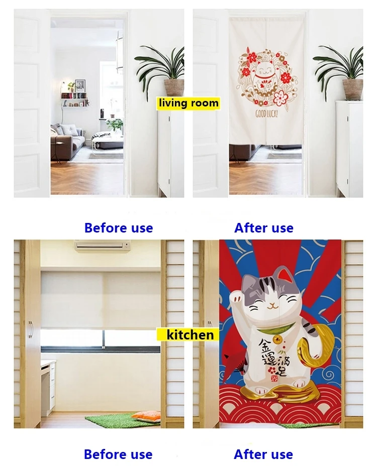 Samurai Katze Noren Vorhang Japanische Ramen Food Shop Küche Tuch Tür Vorhänge Öl Rauchfest Trennvorhang Kein Stanzen – Detail 13
