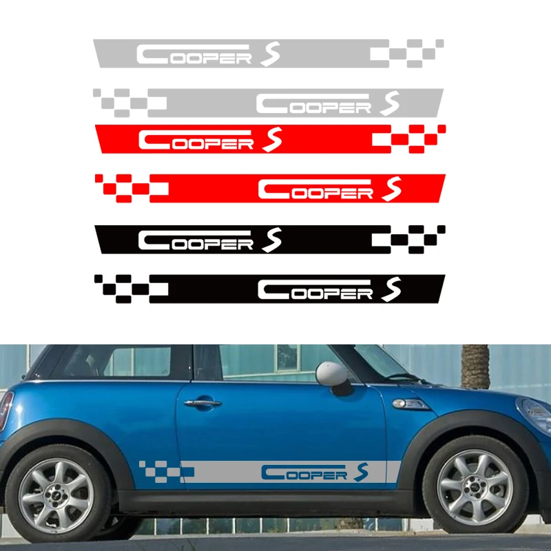 

For Mini Cooper R50 R53 R55 R56 R60 F55 F56 Decal Cooper S Side Racing Stripes Black Red Silver White