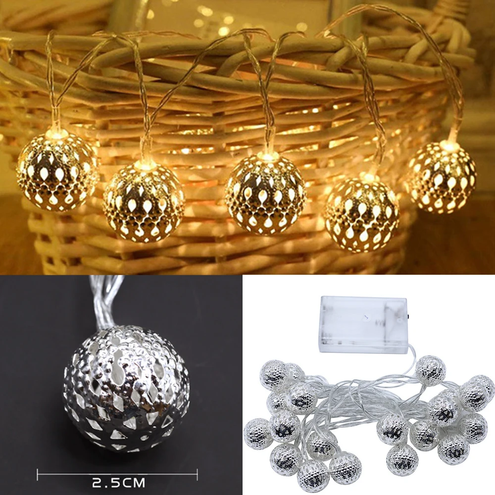 10/20/40/50leds Fairy Moroccan Hollow Metal Ball LED String Lights Battery Powered for Wedding Holiday Indoor Outdoor Decoration