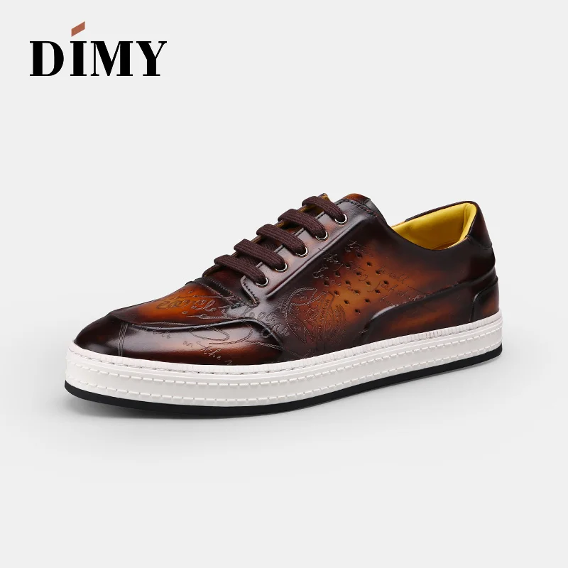 Dimy 2019 handmade custom lace lazy shoes summer men\'s leather breathable casual shoes Brock England wind