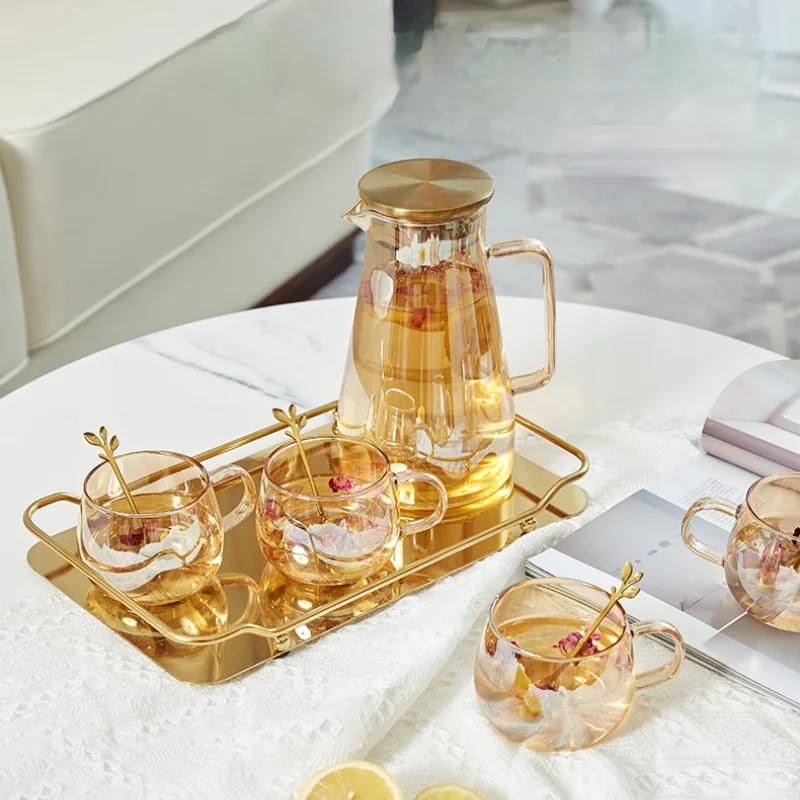 Light Luxury Cold Kettle Glass High Temperature Resistant Household Water Cup Set Home Living Room Tea Table Tea Set Decorations