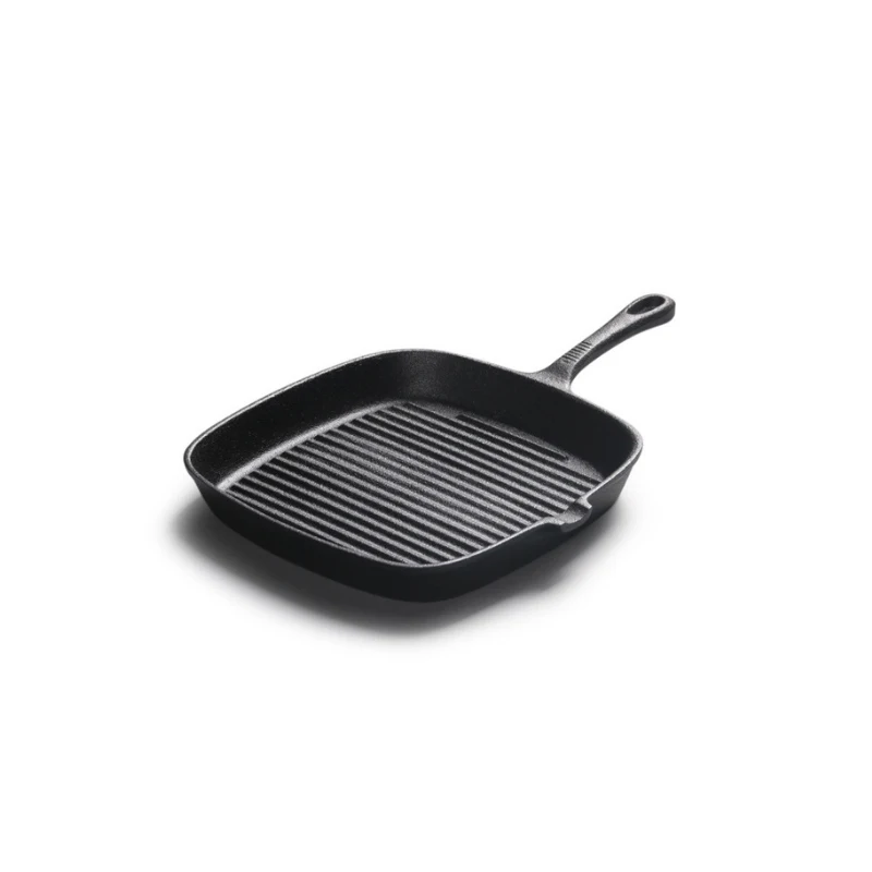 

Cast Iron Frying Pan Dish, Uncoated, Western Beef Steak Pan, Striped Square Cast Iron Pan, 24cm