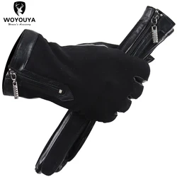 Apparel Accessories suede sheepskin Women's gloves,black comfortable leather gloves,warm and thick winter gloves-0716