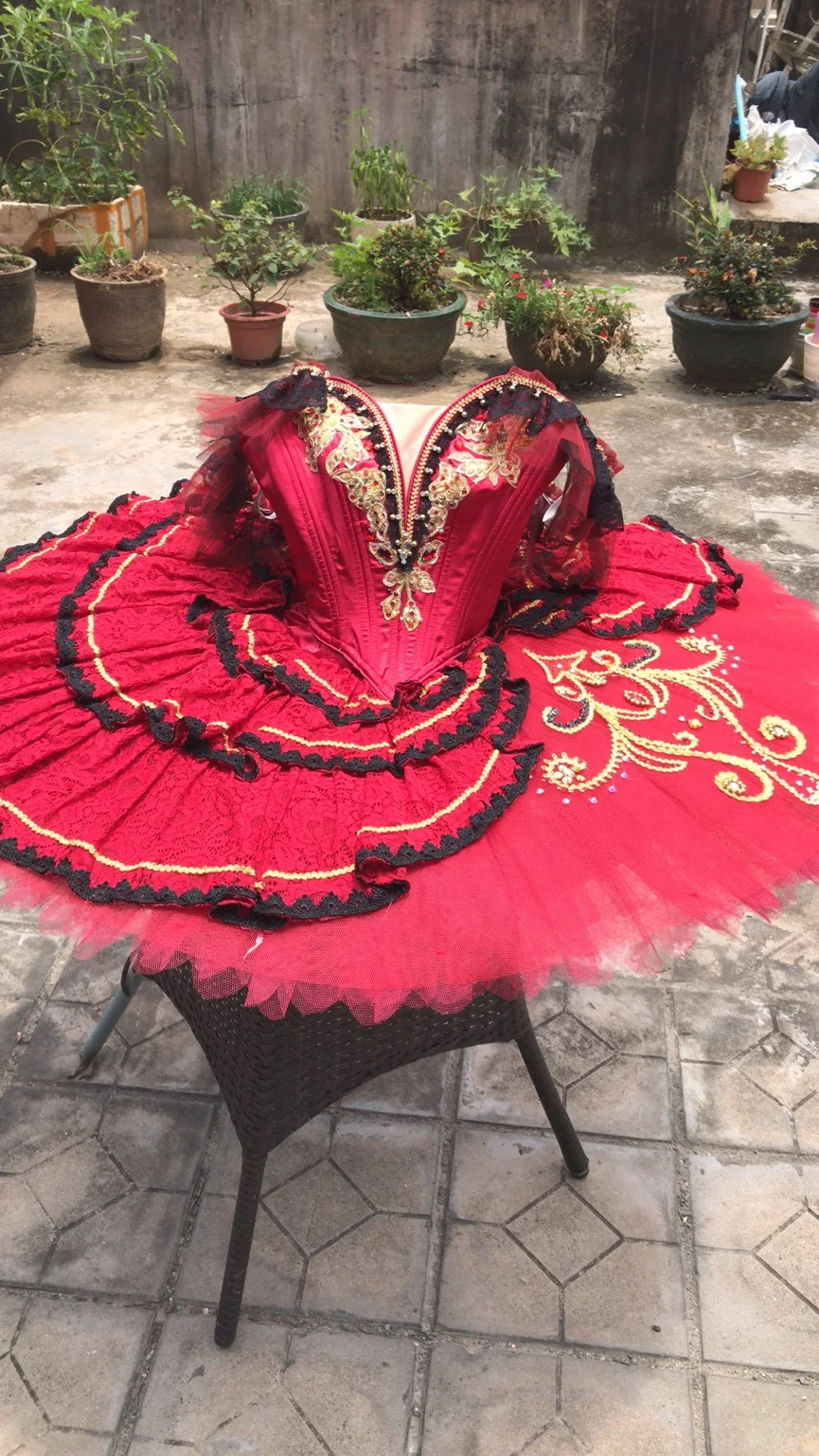 Black red Don Quixote Ballet Competition costumes for adults Professional Pancake Ballet Stage Cosutmes Tutus BT2058