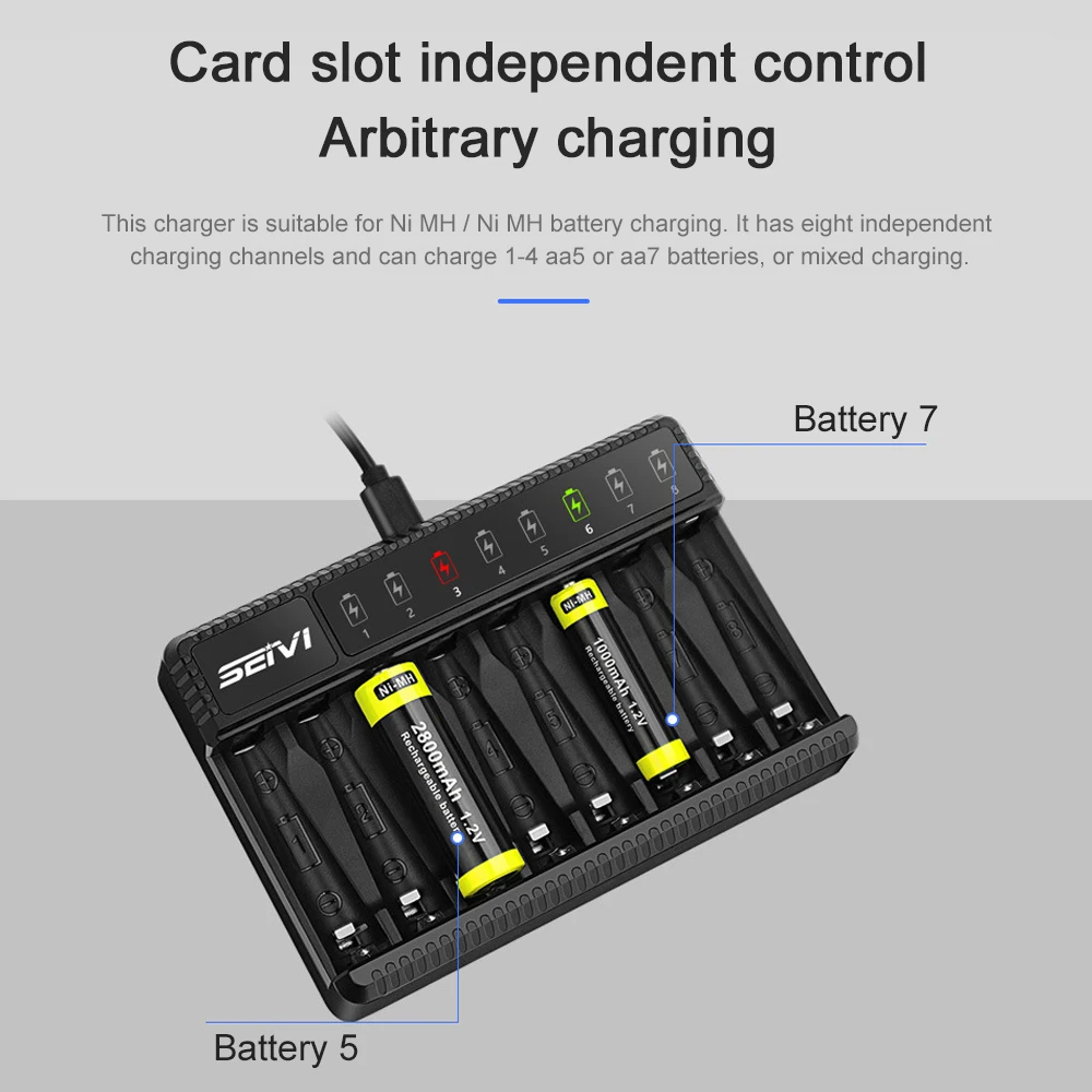 8 Slot AA 2800mAh Rechargeable Batteries + AAA 1100mAh Rechargeable Battery with 8Slots Charger for AA AAA NiMH Electric Toys