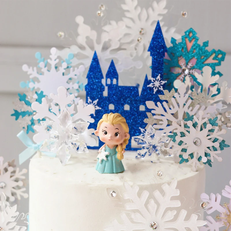 Ice Princess Cupcake Toppers Queen Christmas Snowflake Cake Toppers Kids Happy Birthday Party Cake Decor Baby Shower Wedding