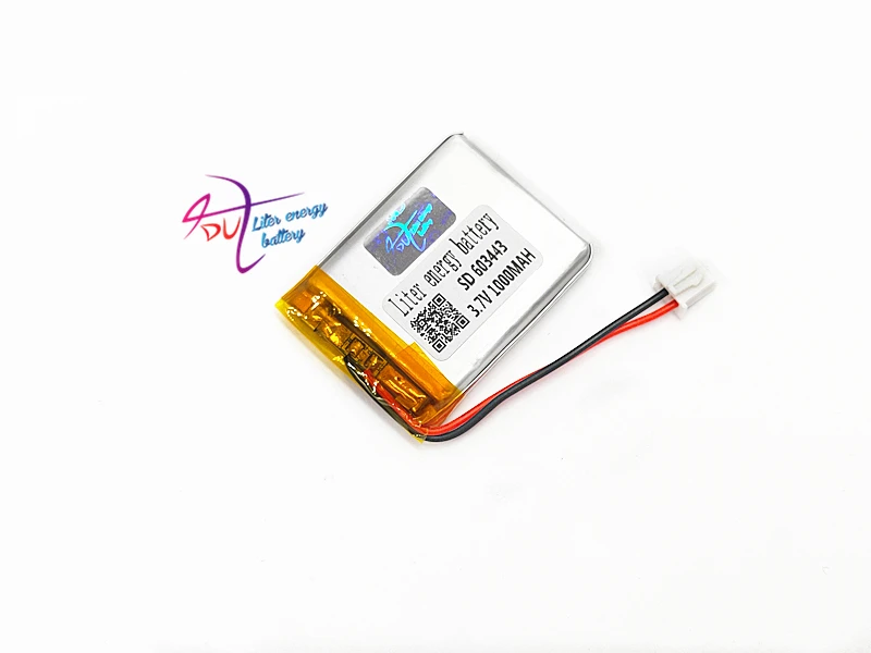 JST 2..54mm 2pin 603443 3.7V 1000MAH Lithium Polymer Rechargeable Battery For Mp3 DVD Camera GPS PSP bluetooth electronics