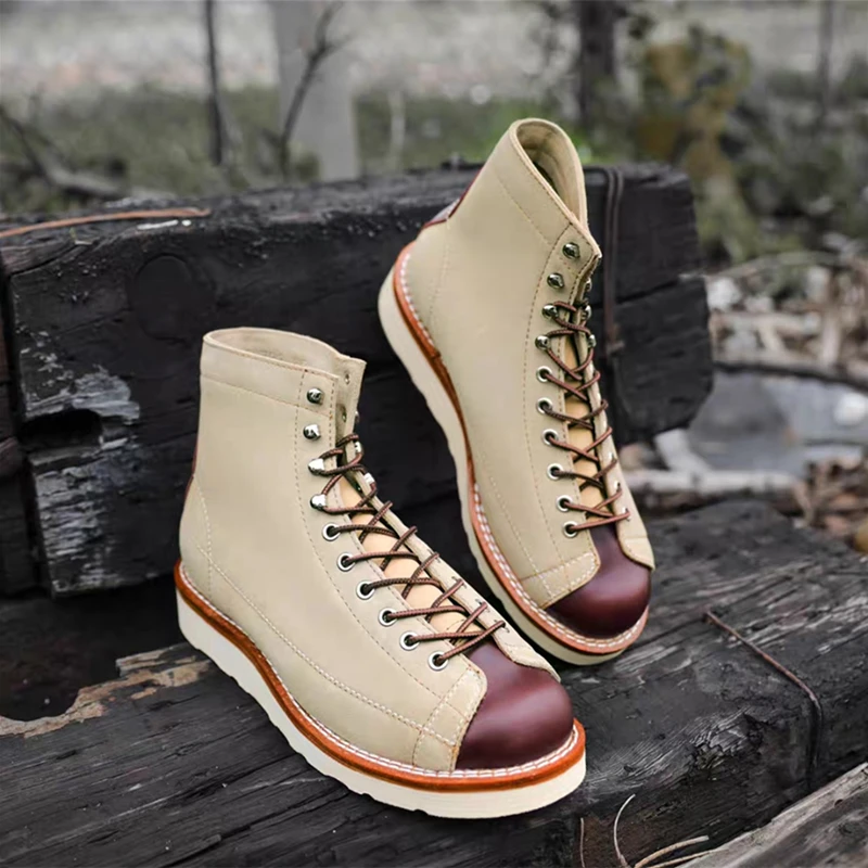 New Japanese Vintage Autumn Winter Men Casual Shoes Handmade Cow Leather Tooling Ankle Boots Outdoor Desert Motorcycle Boots