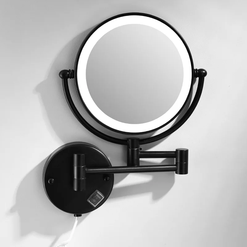 Bathroom Mirror Black Brass Dual Side LED Light Cosmetic Mirror Extending Folding Wall Lamp Magnification 3/5/10X Makeup Mirrors